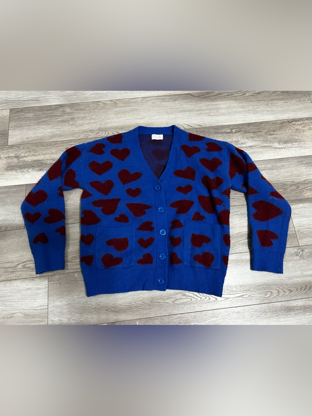 Pink Lily Heart Cardigan Sweater, NWOT